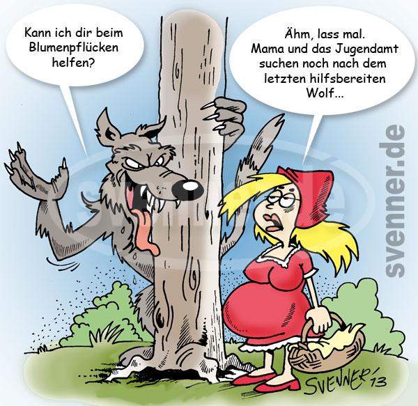 Cartoon Rotkäppchen und der Wolf